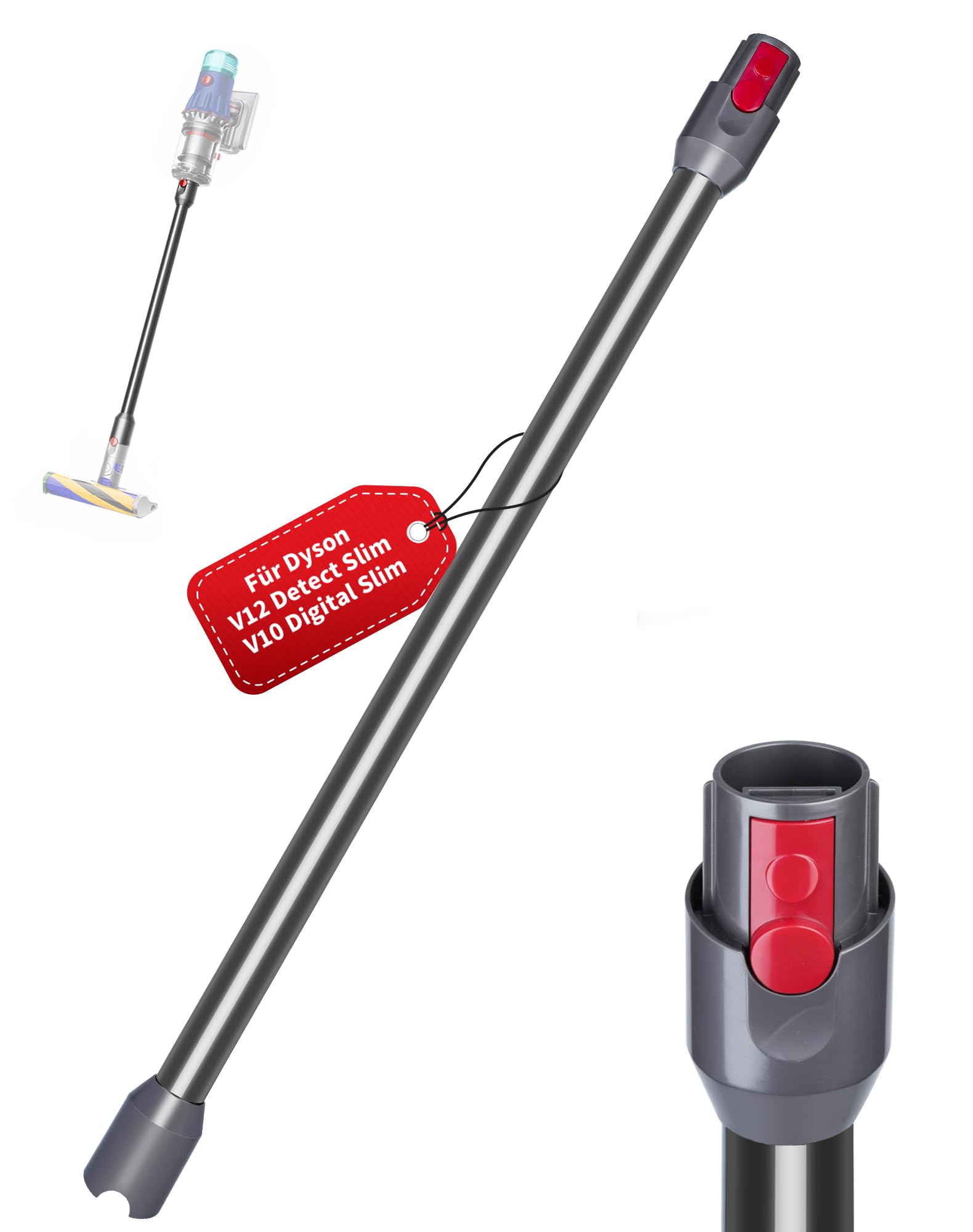 Verlängerungsrohr für Dyson V12 Detect Slim / V10 Digital Slim Stabstaubsauger, 74 cm Aluminium Teleskoprohr mit Schnellspanner, Ersatz Saugrohr 971518-12 (Anthrazit)