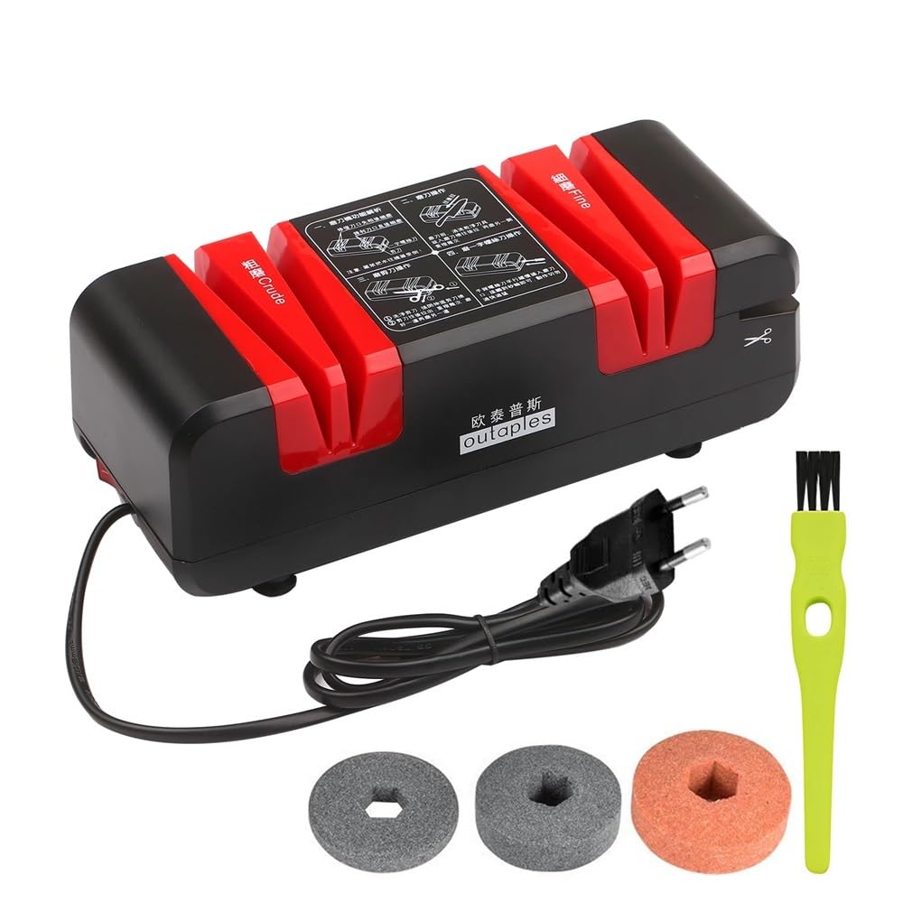 Elektryczna ostrzałka do noży Automatyczne ostrzałki do cięcia 15-stopniowy skos Surowe i drobne rowki Noże Nożyczki Kuchenna maszynka do mielenia(Red Set 2)