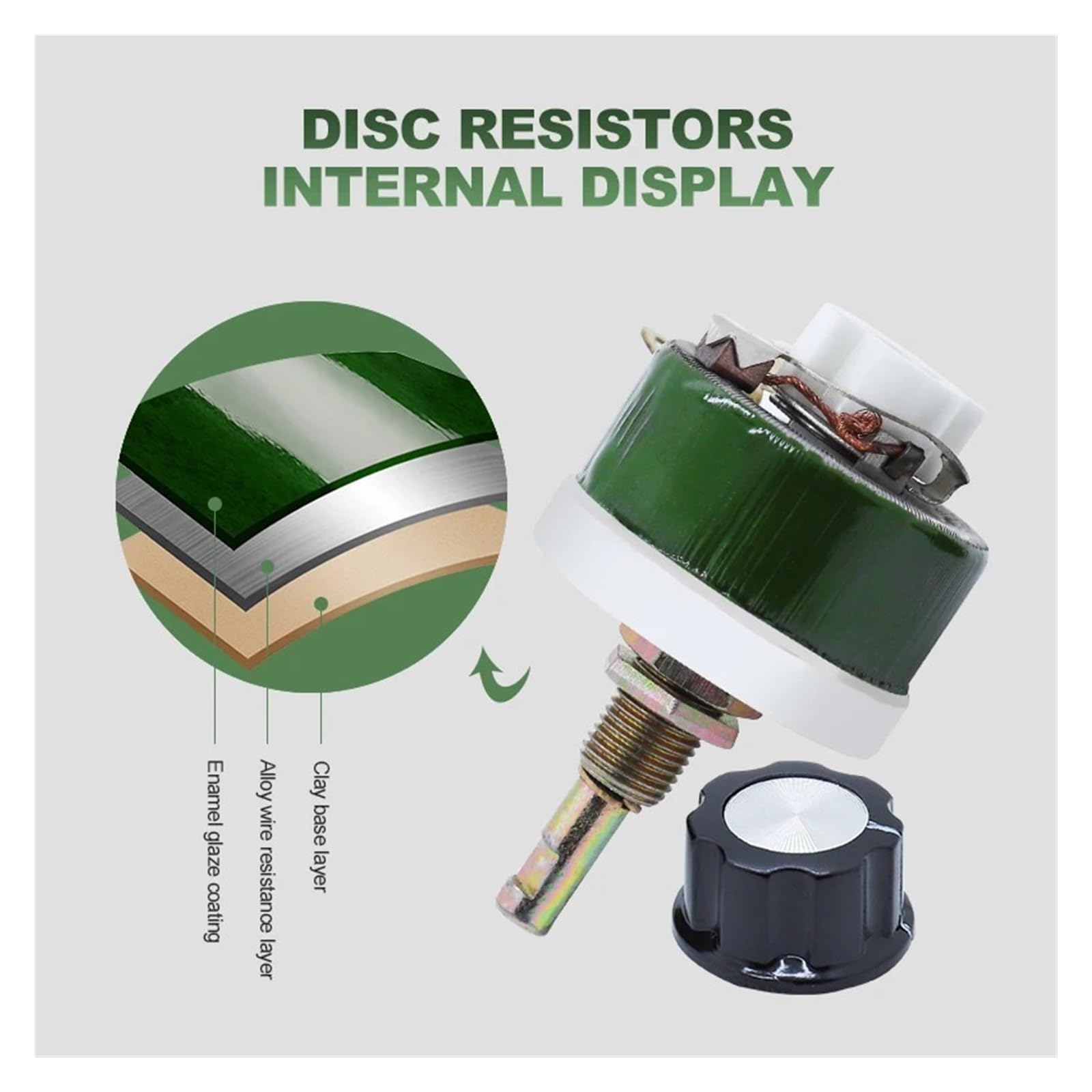Rhéostat à disque réglable Résistance bobinée Variable rotative de rhéostat vert haute puissance Bc1-25W50W100W150W résistance réglable en forme de disque(25 Watts,Max 120 Ohm)