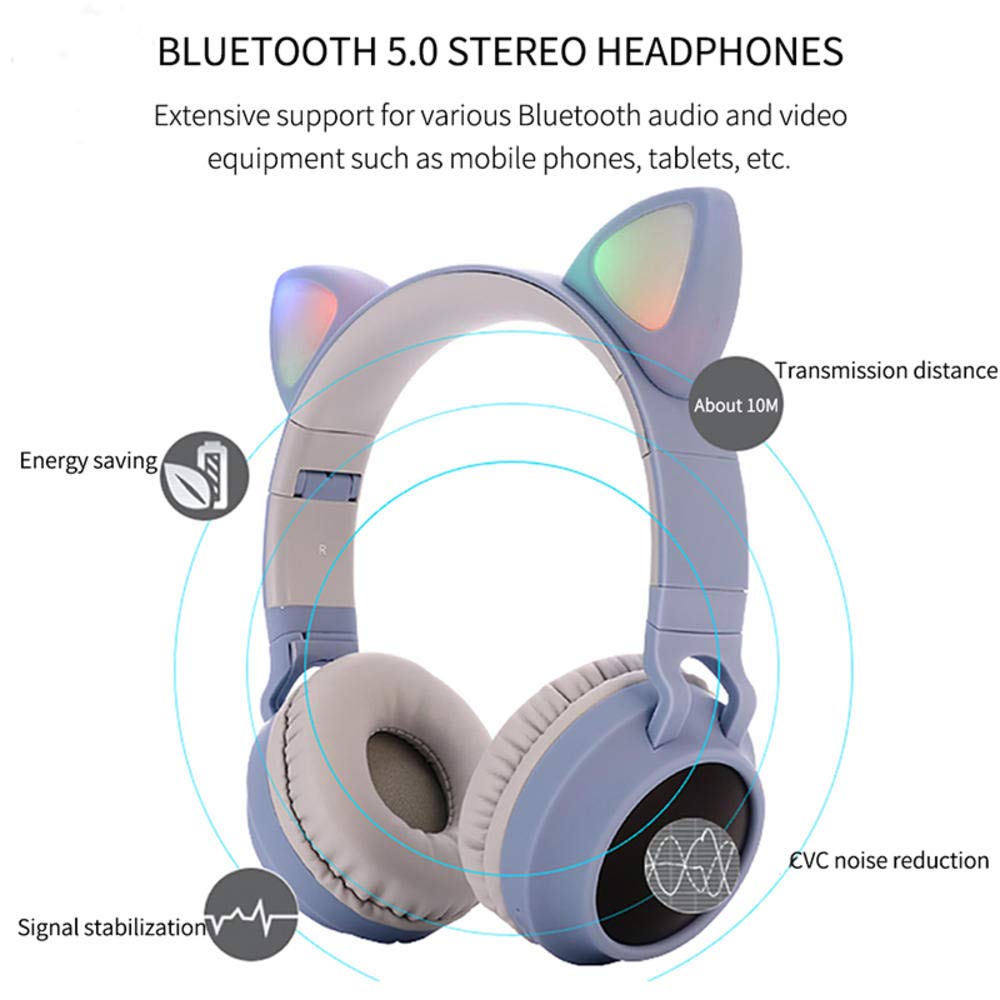 Bezprzewodowe słuchawki Bluetooth dla dzieci Kocie ucho Bluetooth LED Light Up Dziecięce słuchawki bezprzewodowe nauszne z mikrofonem Double the comfort
