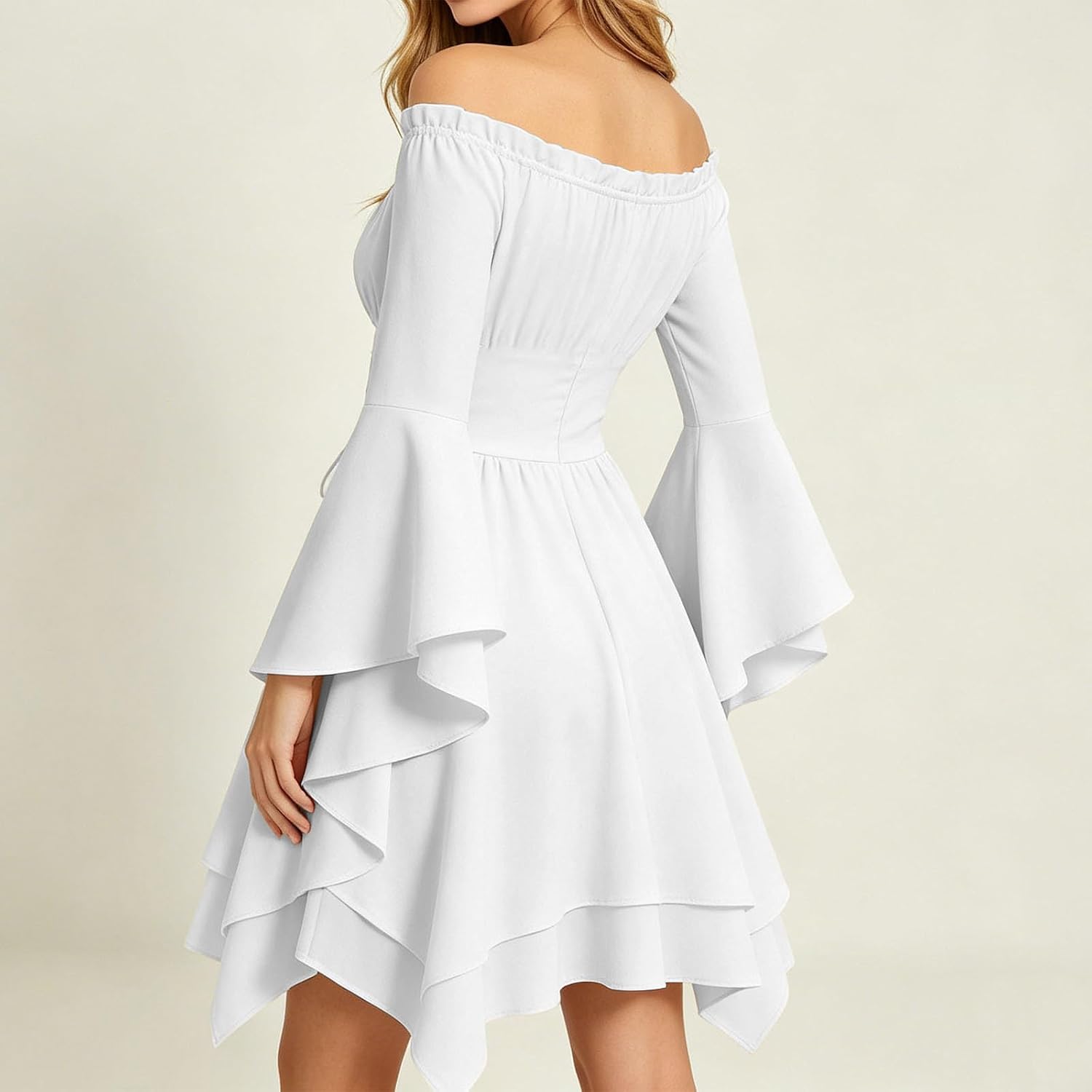Women's Off Shoulder Bell Sleeve Dress Medieval Renaissance Costume
