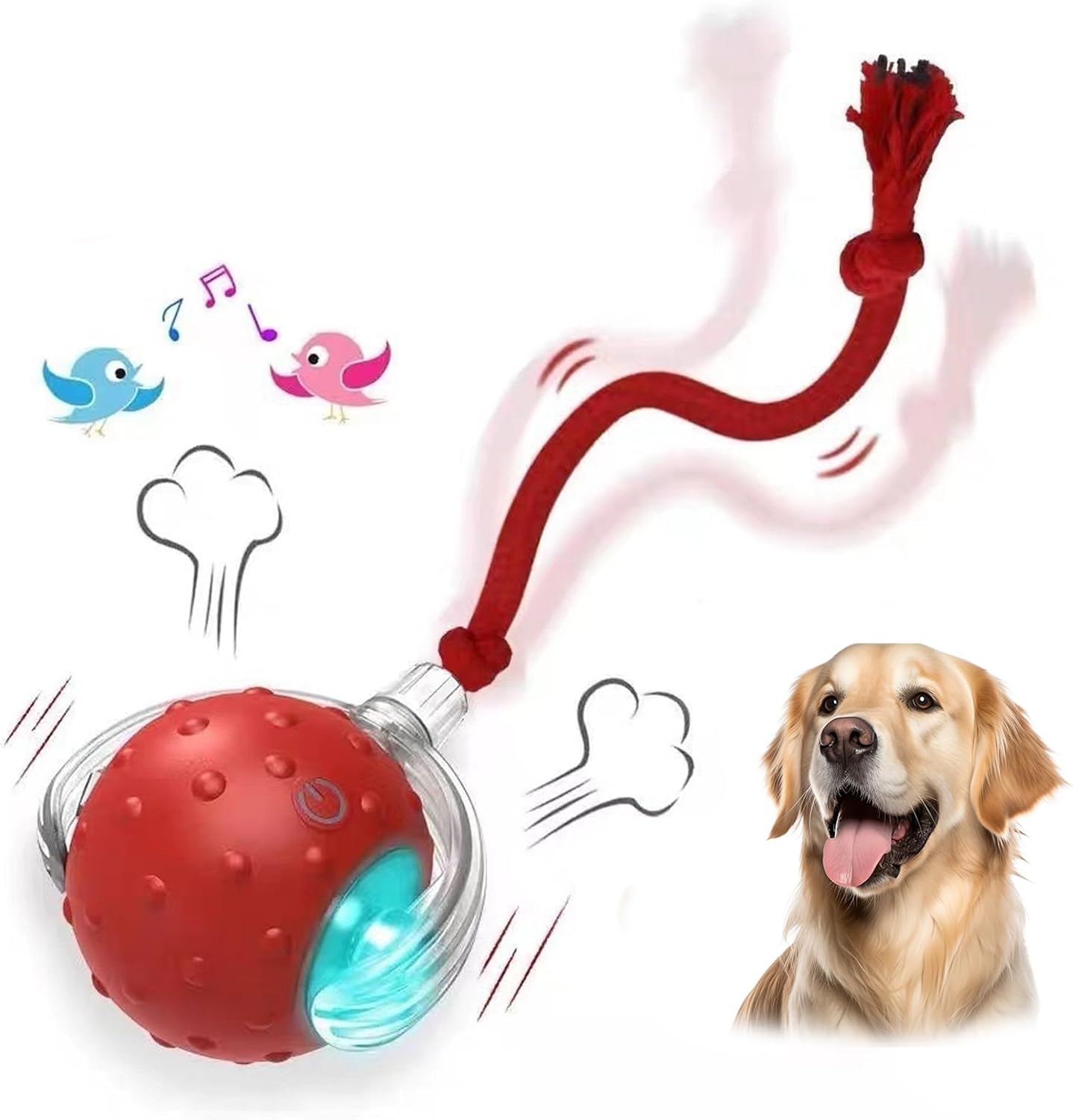 Tinyfetch Dog Toy, 360° Autonomous Rolling, Rechargeable Boredom Buster for Dogs & Cats, Durable, Safe Indoor Play, Stimulates Hunting Instincts & Exercise (Red)