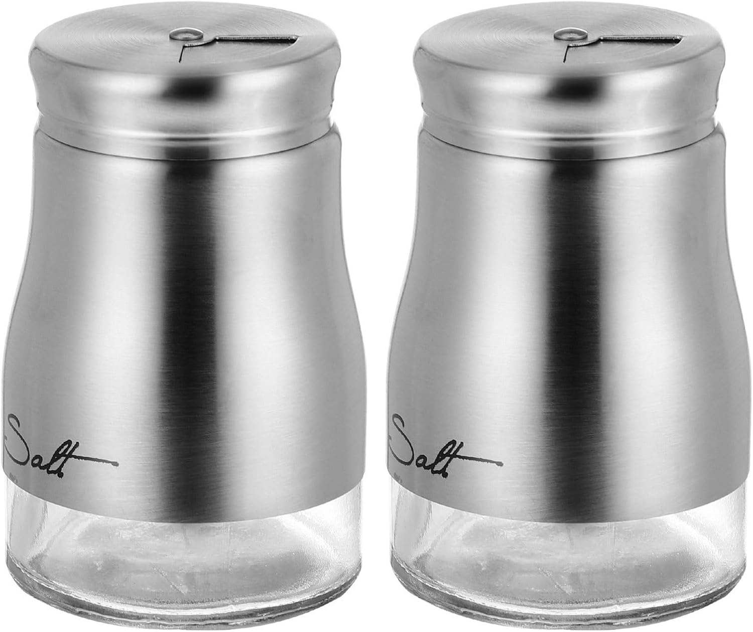 2pcs Glass Seasoning Bottles with Stainless Steel Lids, Salt and Pepper Shakers Set for Kitchen Cooking and Dining, Refillable Spice Jar Containers