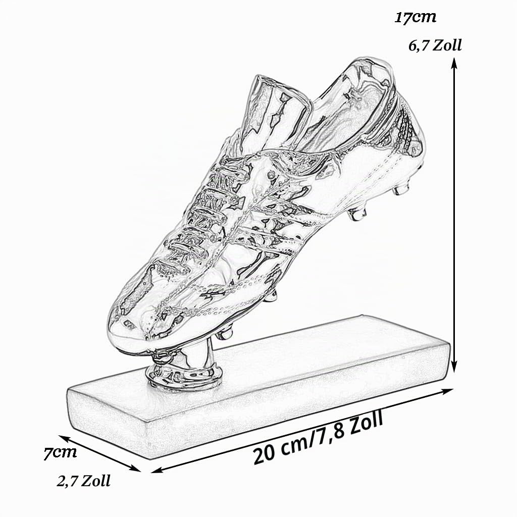 Pokale Fußballtrophäe, Golden Boot Award 3D-Statue, Harzvergoldete Trophäe, Fanzubehör, Souvenirs, Kostenloser Gravurtext (Color : Gold, Size : 20x7x17cm)
