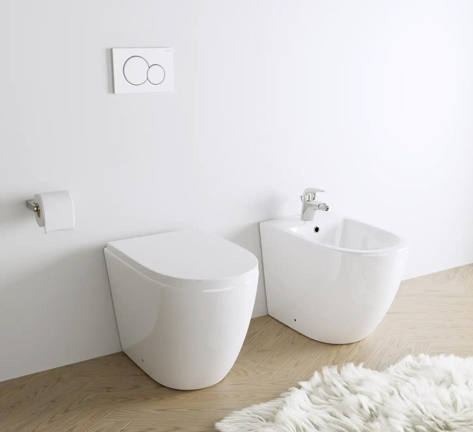 Sanitari filo muro in ceramica vaso + bidet + sedile soft close FELCE