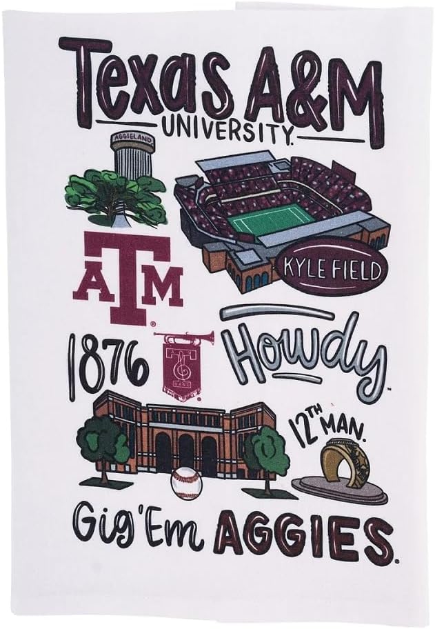 Texas A&M Icon Kitchen Towel - Texas A M Gifts for Aggies Fans, Handmade 19" x 25" Tea Towel for Texas Aggie Homes, Absorbent Drying Cloth Dish Towels Texas for Football Fans and A&M Alums
