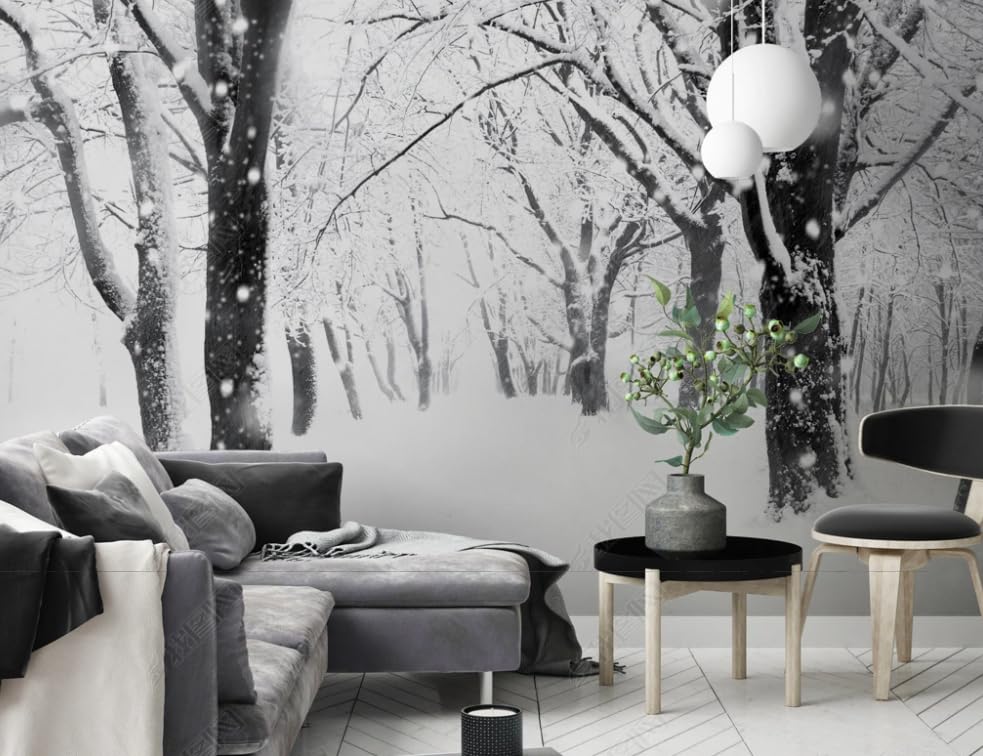 Poster géant mural forêt enneigée pour créer un cocon scandinave au salon