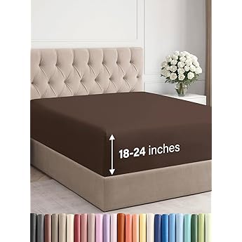 Elegant Comfort 1500 Premium Quality Fitted Sheet Ultra Soft 18-24 Inch Extra Deep Pocket - Single Fitted Sheet for High Mattress - Wrinkle Free with Smart Storage Pockets, King, Chocolate Brown