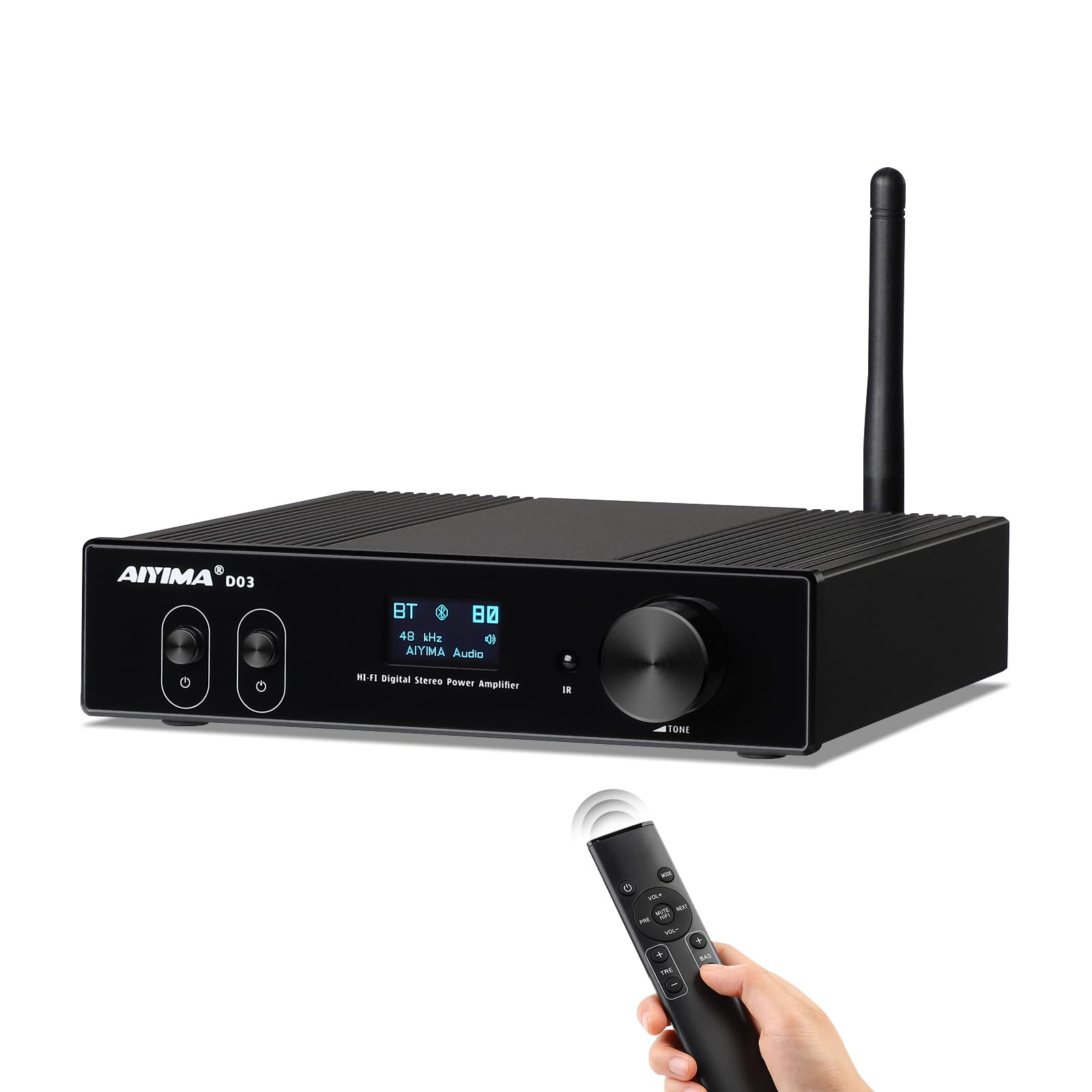 AIYIMA D03 Bluetooth 5.2 Digital-Verstärker 150Wx2 Stereo HiFi 2.0/2.1 CH Desktop Sound Amplificador 24Bit/192kHz Class D Power Amplifier USB DAC Coaxial Optical OLED AptX Support Subwoofer