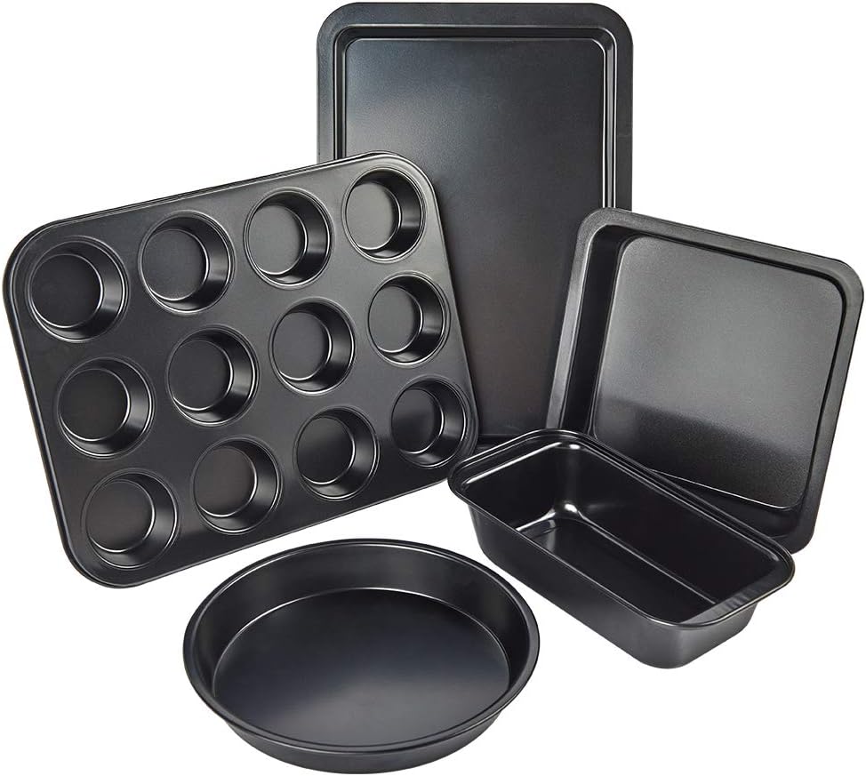 Nonstick Bakeware Set, 5 Pcs Bakeware Include Cookie Sheet, Loaf Pan, Square Pan, Round Cake Pan, 12 Cups Muffin Pan: Home & Kitchen