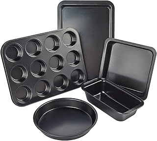 Nonstick Bakeware Set, 5 Pcs Bakeware Include Cookie Sheet, Loaf Pan, Square Pan, Round Cake Pan, 12 Cups Muffin Pan