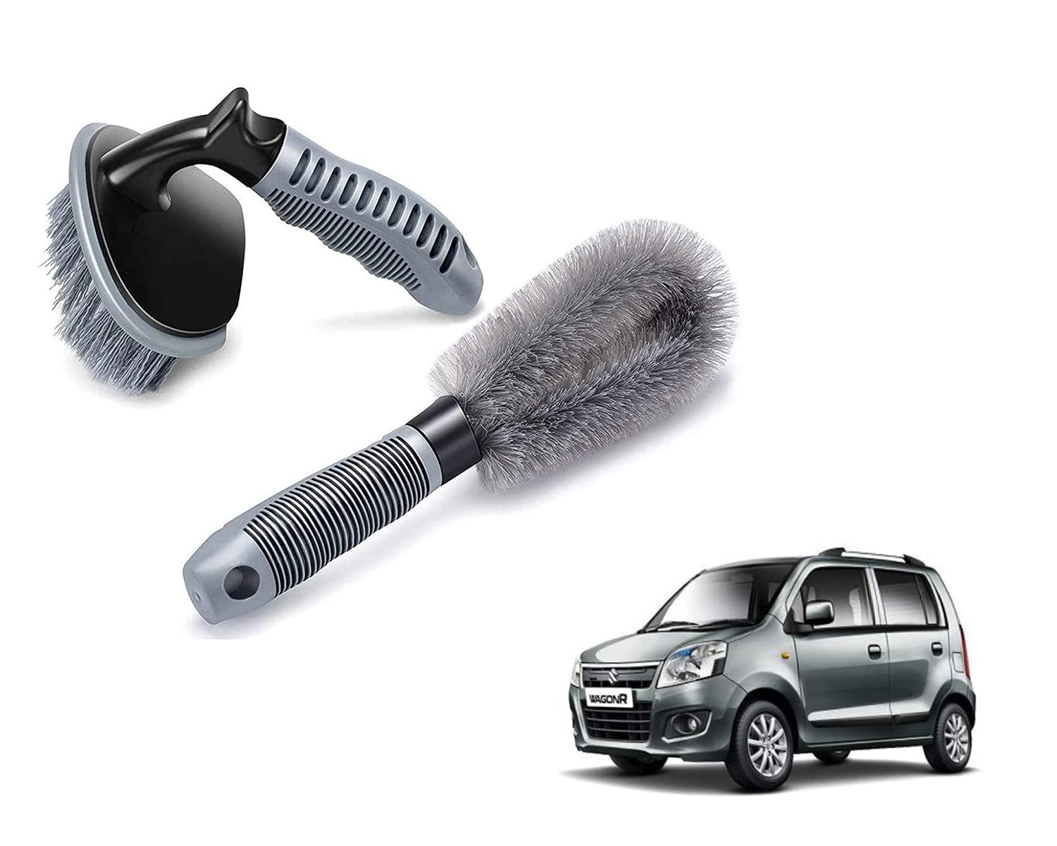 ABS 2 Pieces Wheel Tire Brush Set for Cleaning Wheels, Rim Cleaner for Maruti Suzuki Wagon R 2014-2019