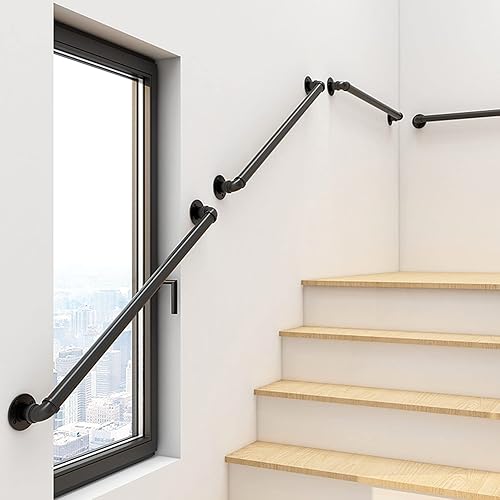 Miniatura 5 de MObyat Black Handrail for Stairs Elderly Kids Safety Staircase Rails Black Metal Wrought Iron Staircases Railing for Indoor Outdoor Hallway