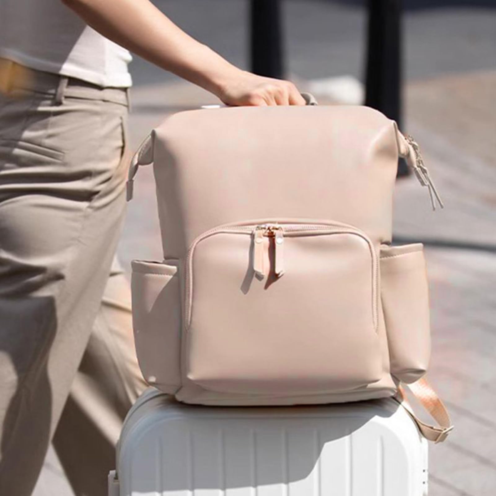 Leder Rucksack Wickeltasche, Lederwickeltasche Rucksack Kleinkindtaschen | Wasserbeständiges PU Leder Rucksack große Kapazität Taschen für die Fahrt im Freien
