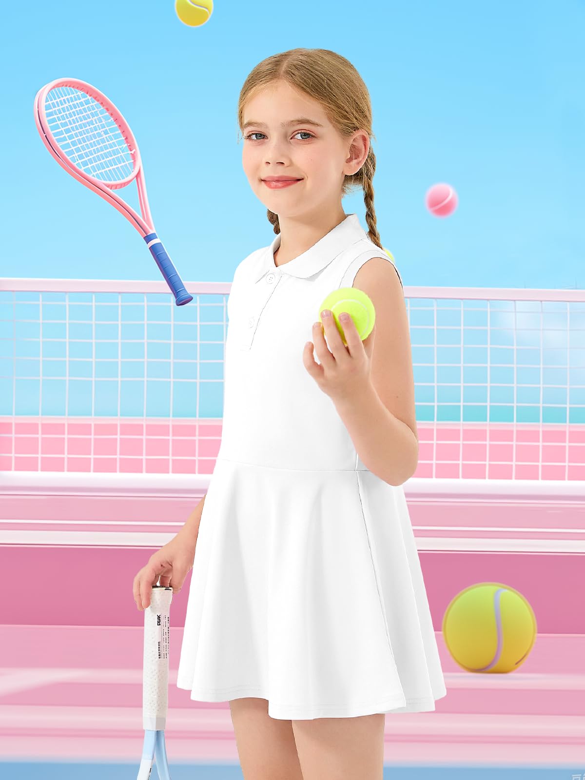 Mädchen Tenniskleid ärmellos Polokleid Sportkleid mit Hose und Taschen Tennis Golf Kleid für Sport Casual 5-15 Jahre