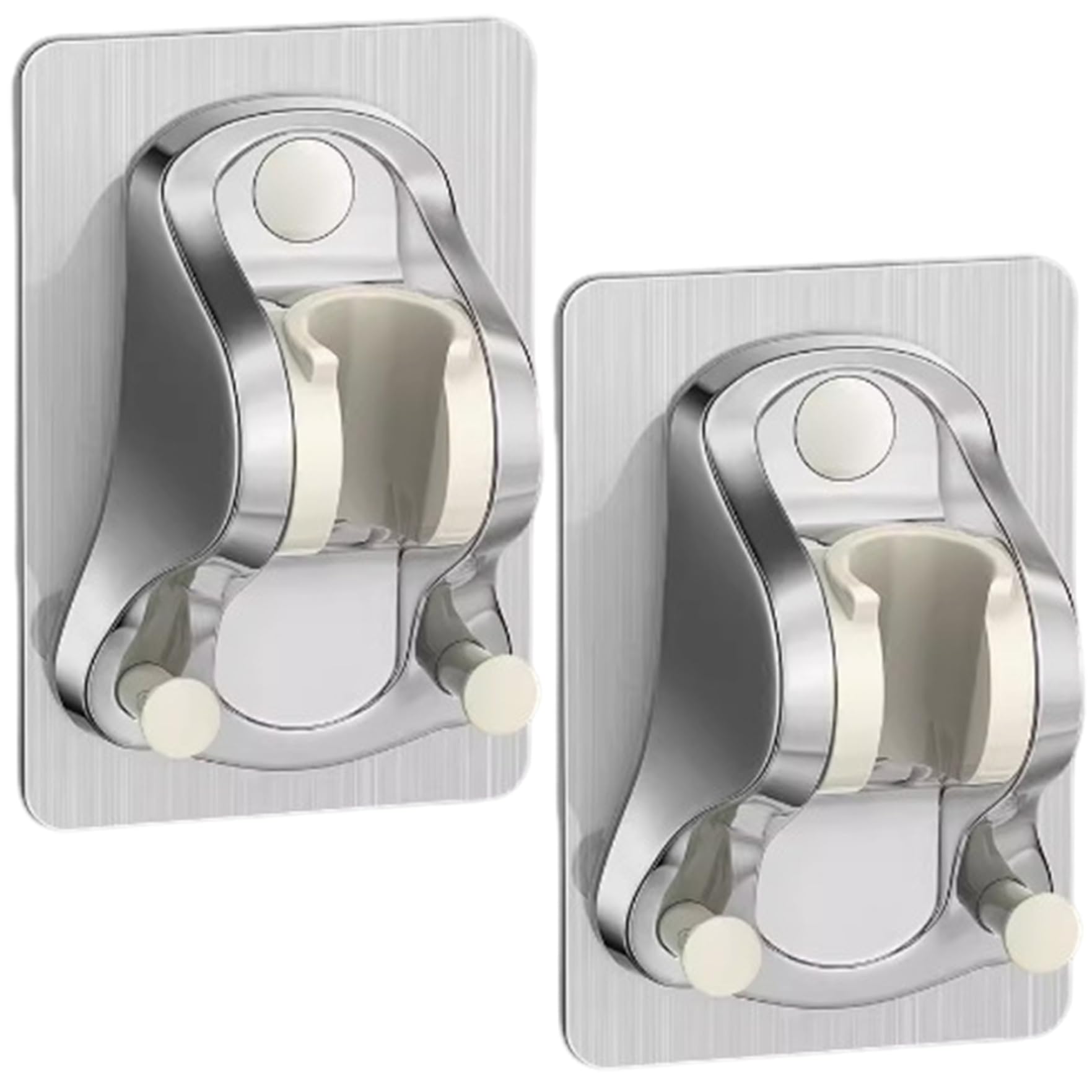 Cakeeyum Silver 2Pcs Shower Head Holder No Drilling Self Adhesive Handheld Shower Head Holder With 2 Hanger Hooks Adjustable Waterproof Hose For Rooms, Handheld H