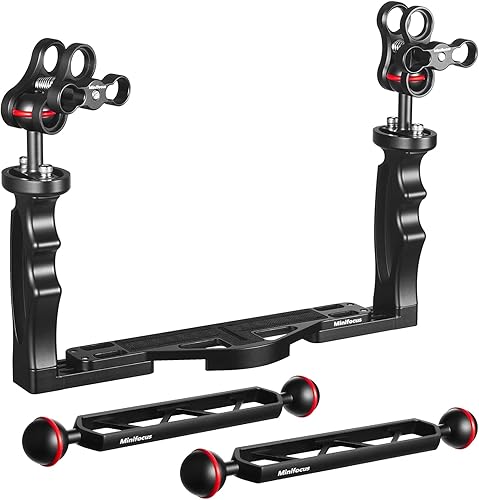 MINIFOCUS Soporte de bandeja de mango de cámara subacuática y brazo de extensión de aleación de aluminio de doble bola de 8 pulgadas