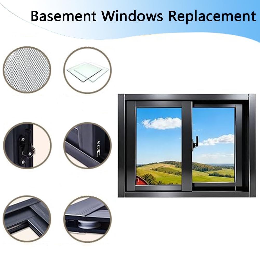 Ventana del Sótano para Viviendas, Ventanas Correderas Horizontales de Aluminio de Recambio con Mosquitera y Cristal Templado(Gray,W60cm xH80cm)