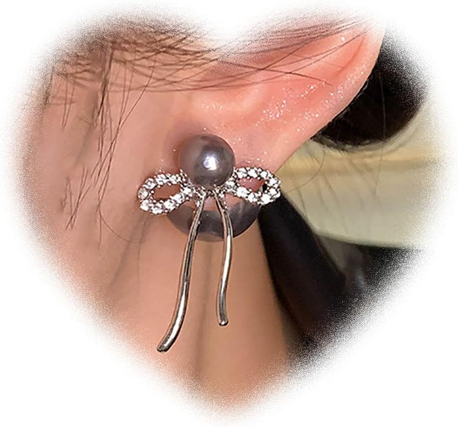 Boho Pearl jacket Earrings bow drop Earrings Gold Bow Stud Earrings Jewelry for Women