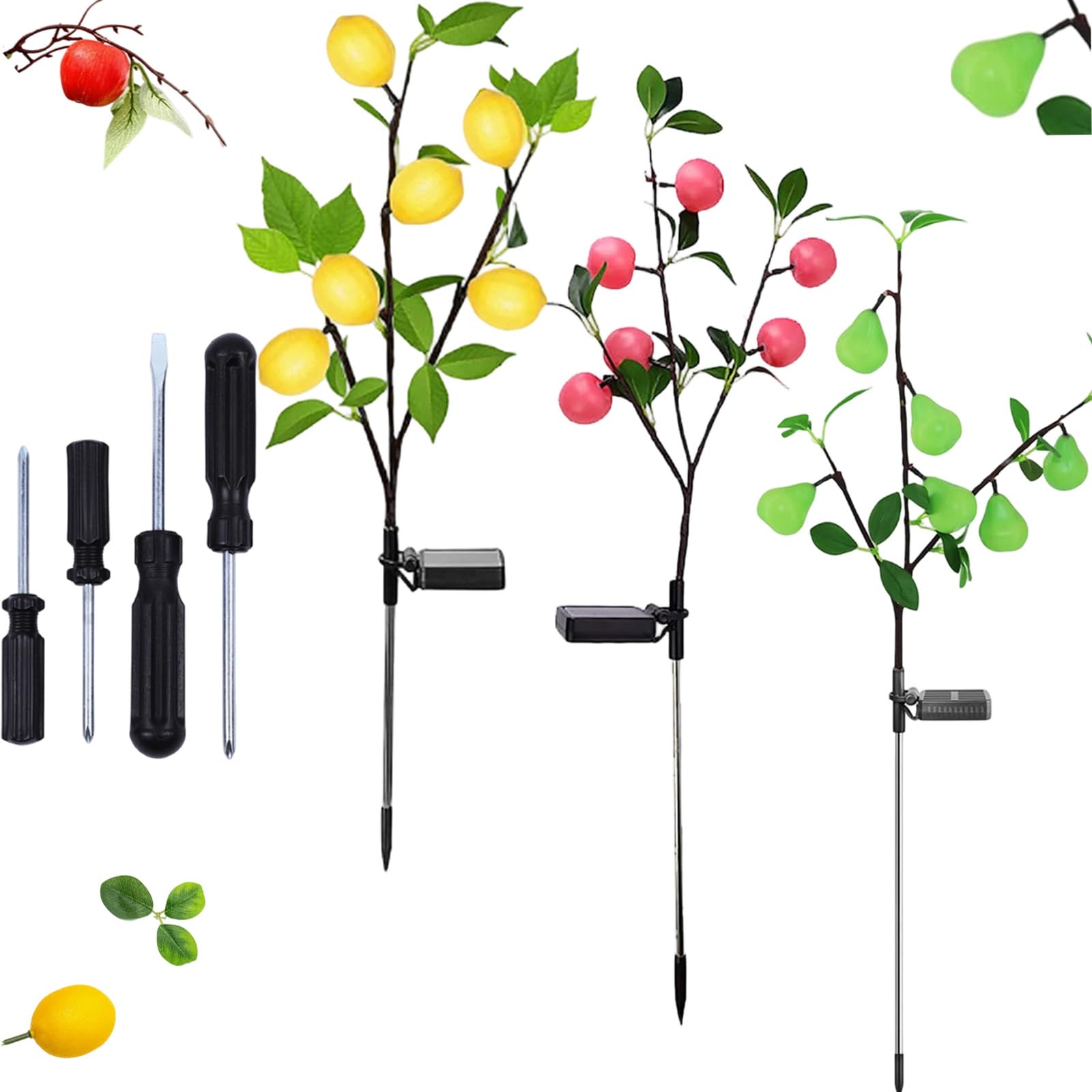 2026 Solar Garden Lights Waterproof Solar Flower Tree Light with Realistic Lemon, Outdoor Landscape Stake Lamp, Lemon Tree Garden Ground Lights for Yard Garden Lawn Pathway Decoration Lighting (3PC)