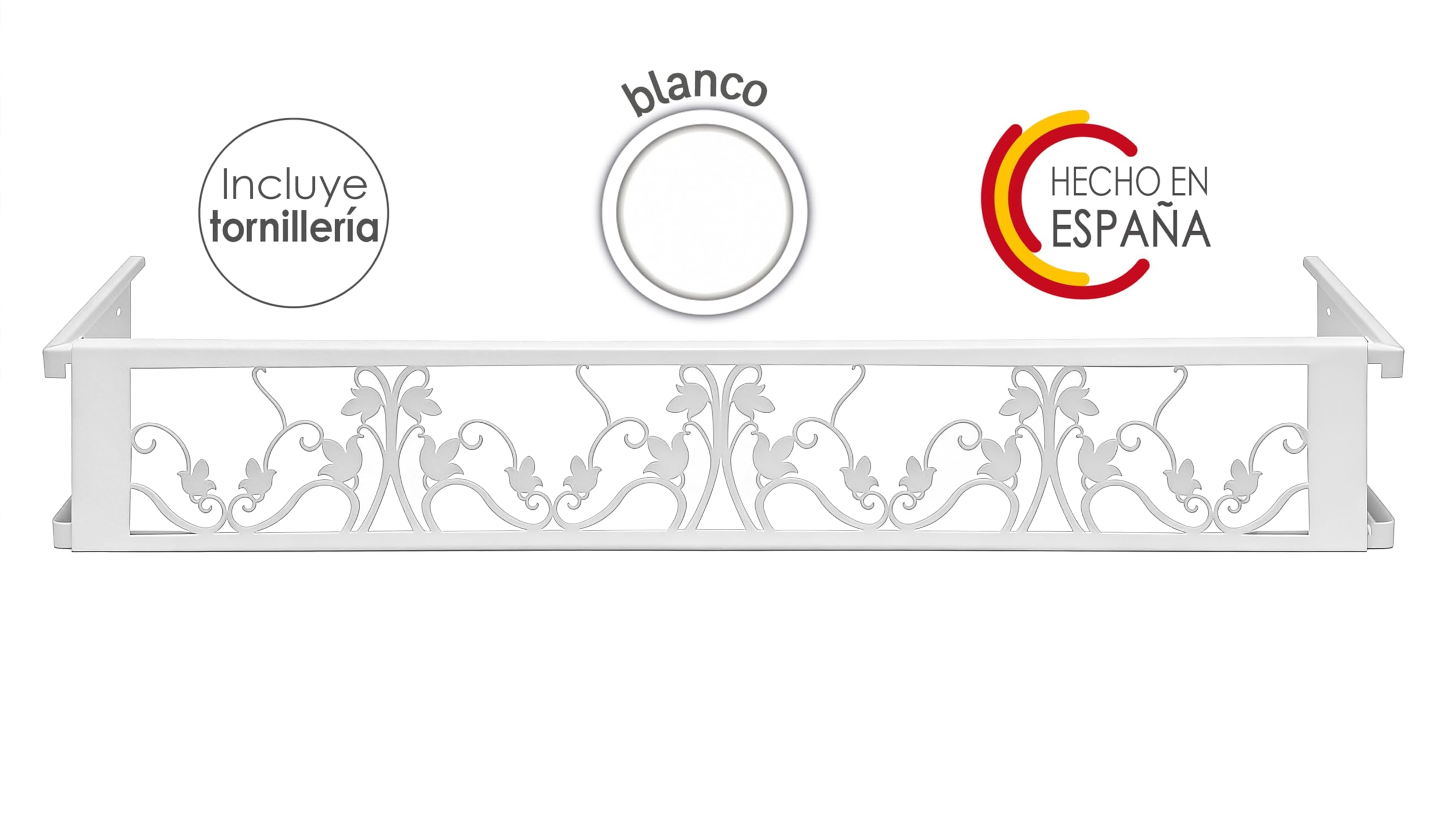 Balconcillo para Macetas, Balconcillo para Plantas, Portamacetas Ventana, Protector de macetas, Modelo Floral Extensible 100-140 cm, Blanco