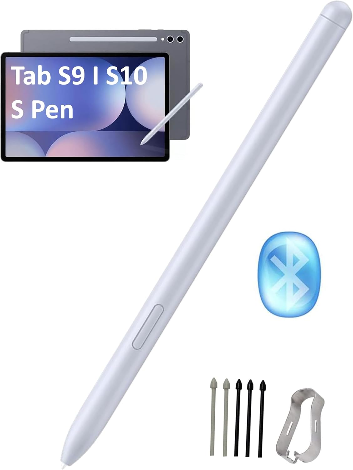 Tab S9 | Tab S10 S Pen [with-Bluetooth] Replacement for Samsung Galaxy Tab S9, S9+, S9 Ultra, S10+, S10 Ultra Stylus Pen Air Command Touch-Free Control with 5*Tips/Nibs (Blue)