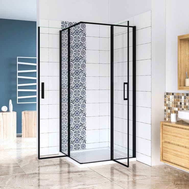 AICA cabine de douche 90x90x185cm en verre anticalcaire cabine de douche carrée profilé noir mat