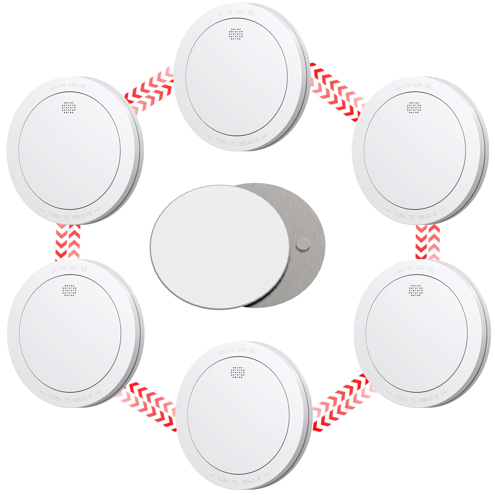 CPVANWireless Interlinked Smoke Alarms with 10 Years Battery Life, Smoke Alarms for Home, Linked Smoke Detector, EN14604, CE Certified, Low-Battery Alert, FSI-3001. 6 Pack