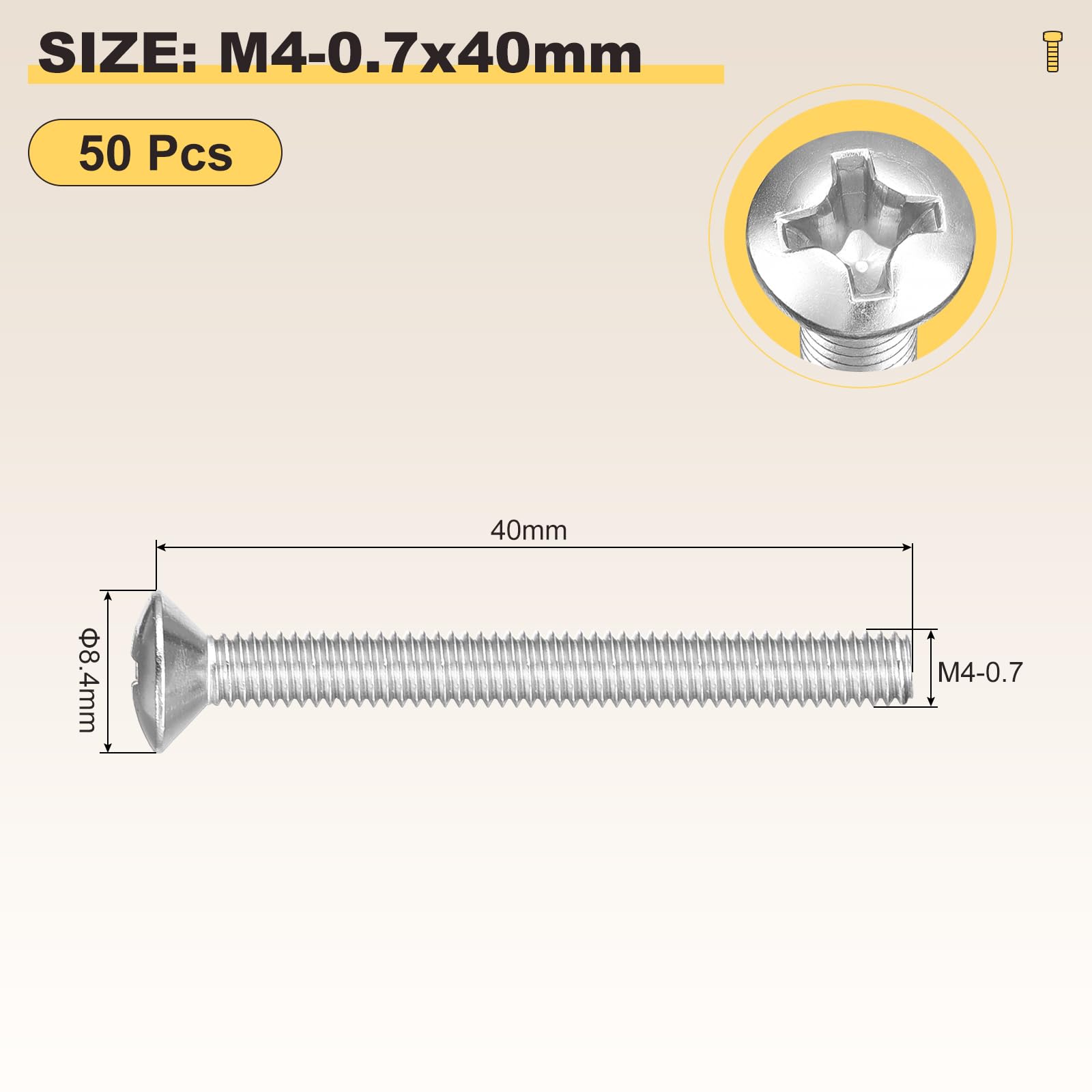 METALLIXITY Phillips Cross Recessed Countersunk Head Screws Bolts (M4-0.7x40) 50Pcs - Image 2