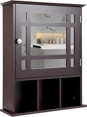 GLACER Botiquín de baño con espejo, estante ajustable y compartimentos abiertos, armario con espejo montado en la pared, 20 x 6 x 24 pulgadas (gris)