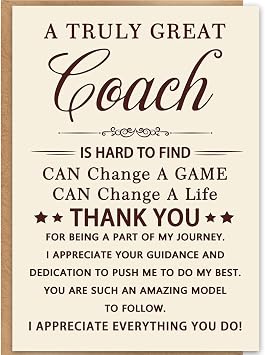 Thank You Coach Card - A Truly Great Coach Can Change a Game & Life Appreciation Card - Blank Inside for Personal Message, 8x5.3 Inches