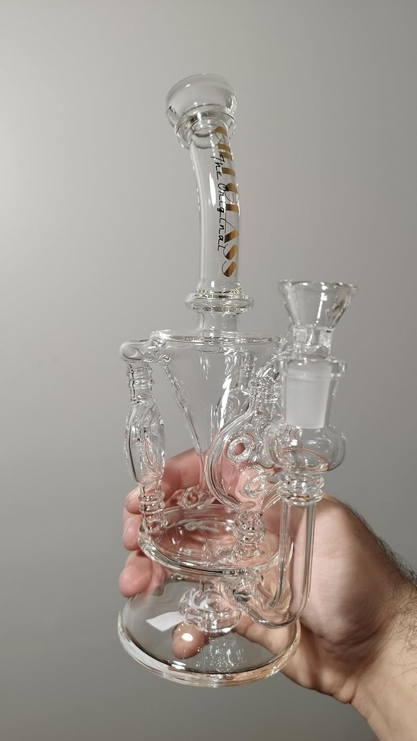 Bong pipa de agua de vidrio reciclador de 9,6" – 4 mm de grosor, 340 g, junta 14F