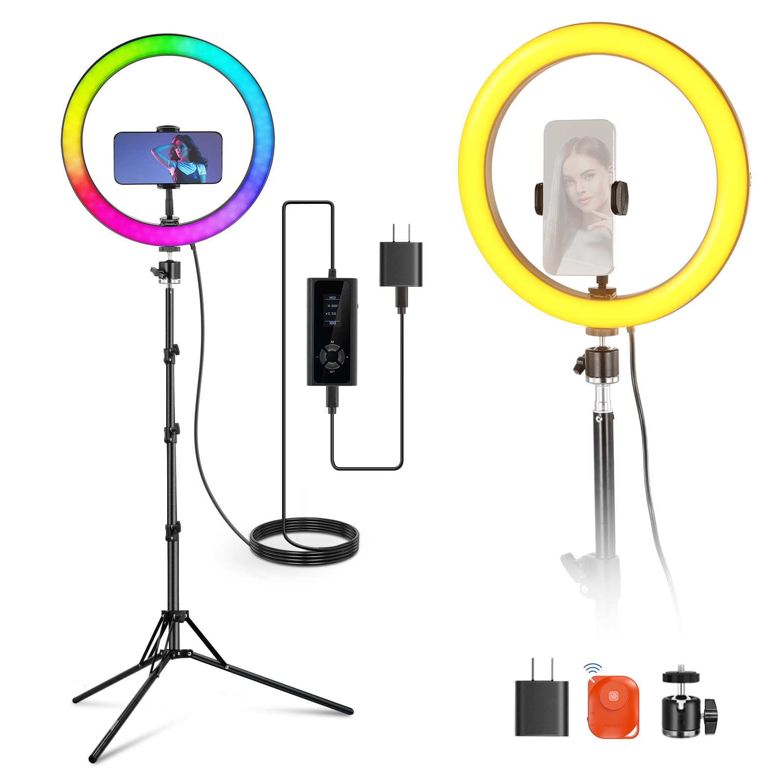 NEEWER 12" Ring Light with Stand Tripod Compatible with iPhone, 24W LED RGB Lighting with Phone Holder for Selfie Studio Photography Video Recording