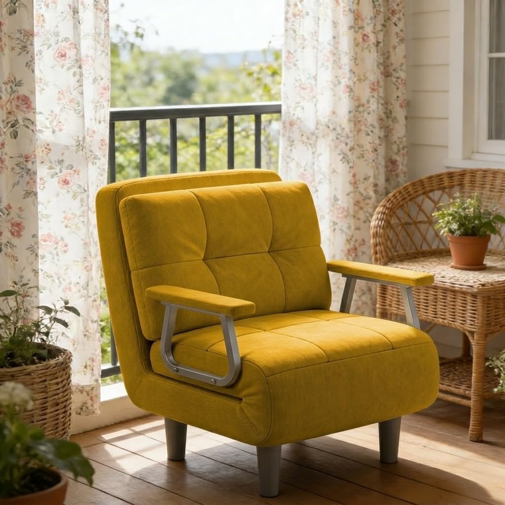 Fabulcozy 4-in-1 Sofa Bed 1 Seater Convertible Armchair Convertible Sofa Bed Adjustable Backrest 5 Positions with Cushion 60 x 58 x 77 cm