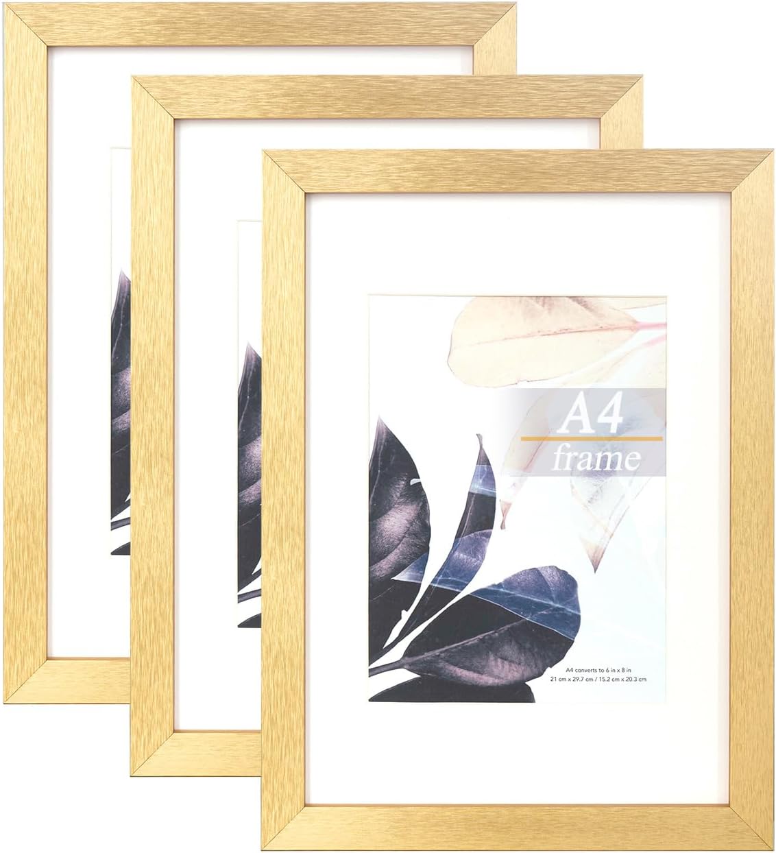 Gold Wooden Picture Frame A4 with Mount,Set of 3,A4 Frame,A4 Picture