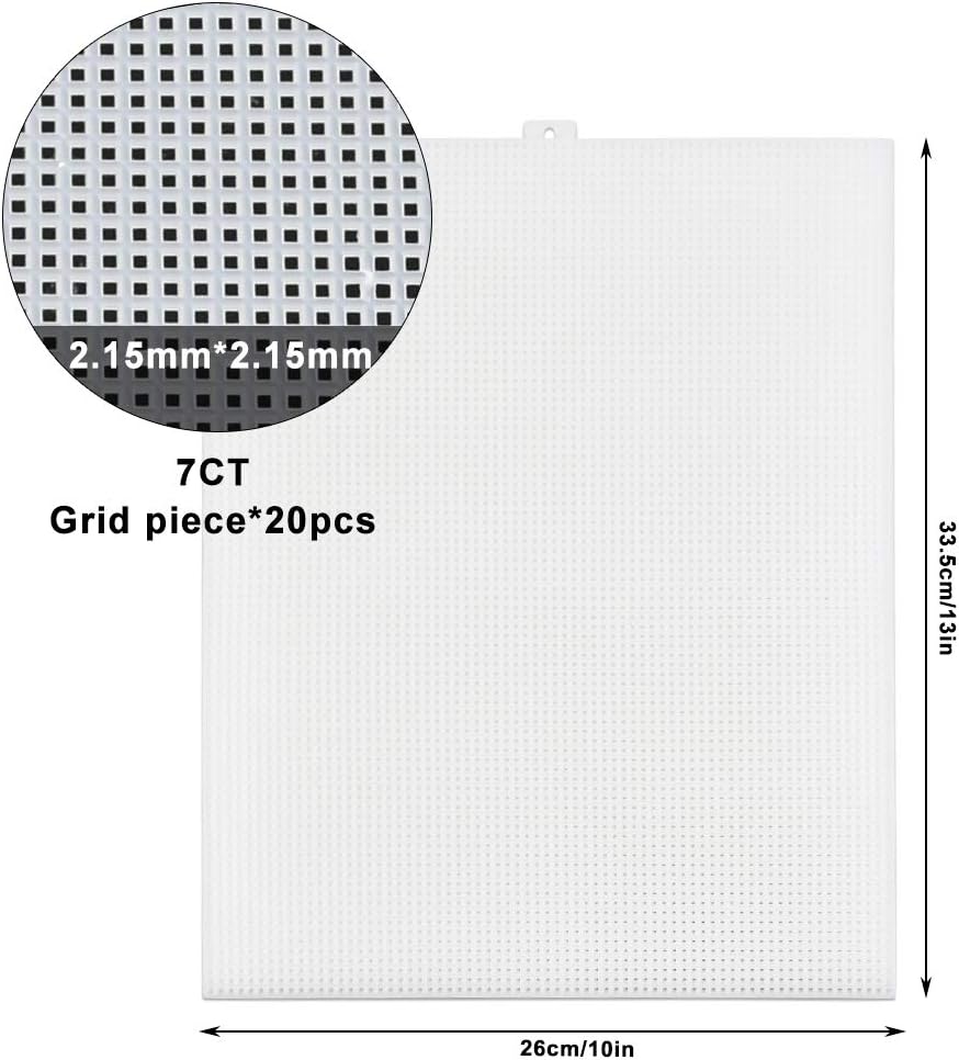 BUYGOO 20 Pack 7 Count Clear Plastic Mesh Canvas Sheets for Embroidery, Acrylic Yarn Crafting, Knit and Crochet Projects - 10.5'' x 13.5''