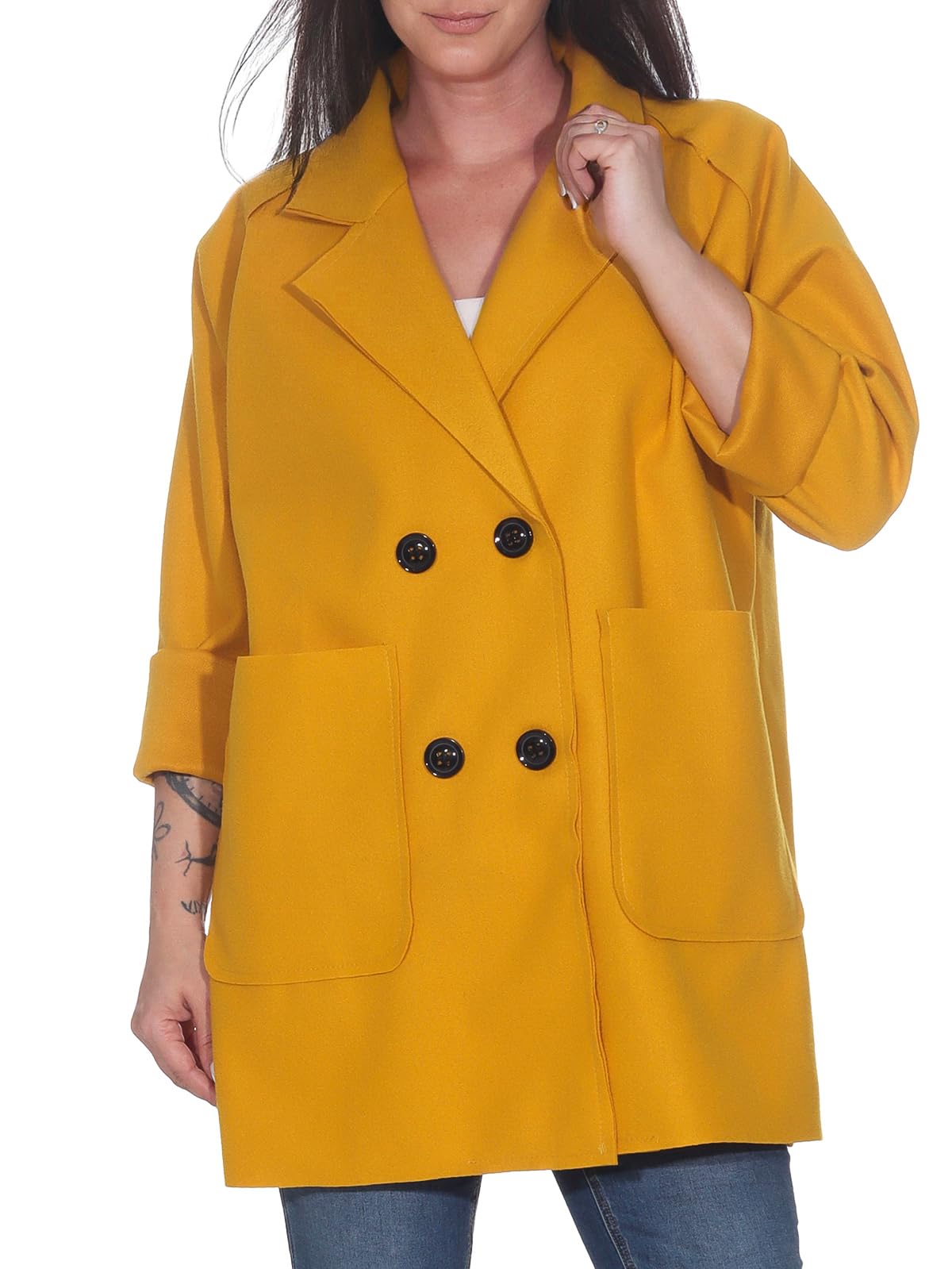 simarand Damen eleganter Kurzmantel Übergangsjacke Trench Coat Parka classisch 5590