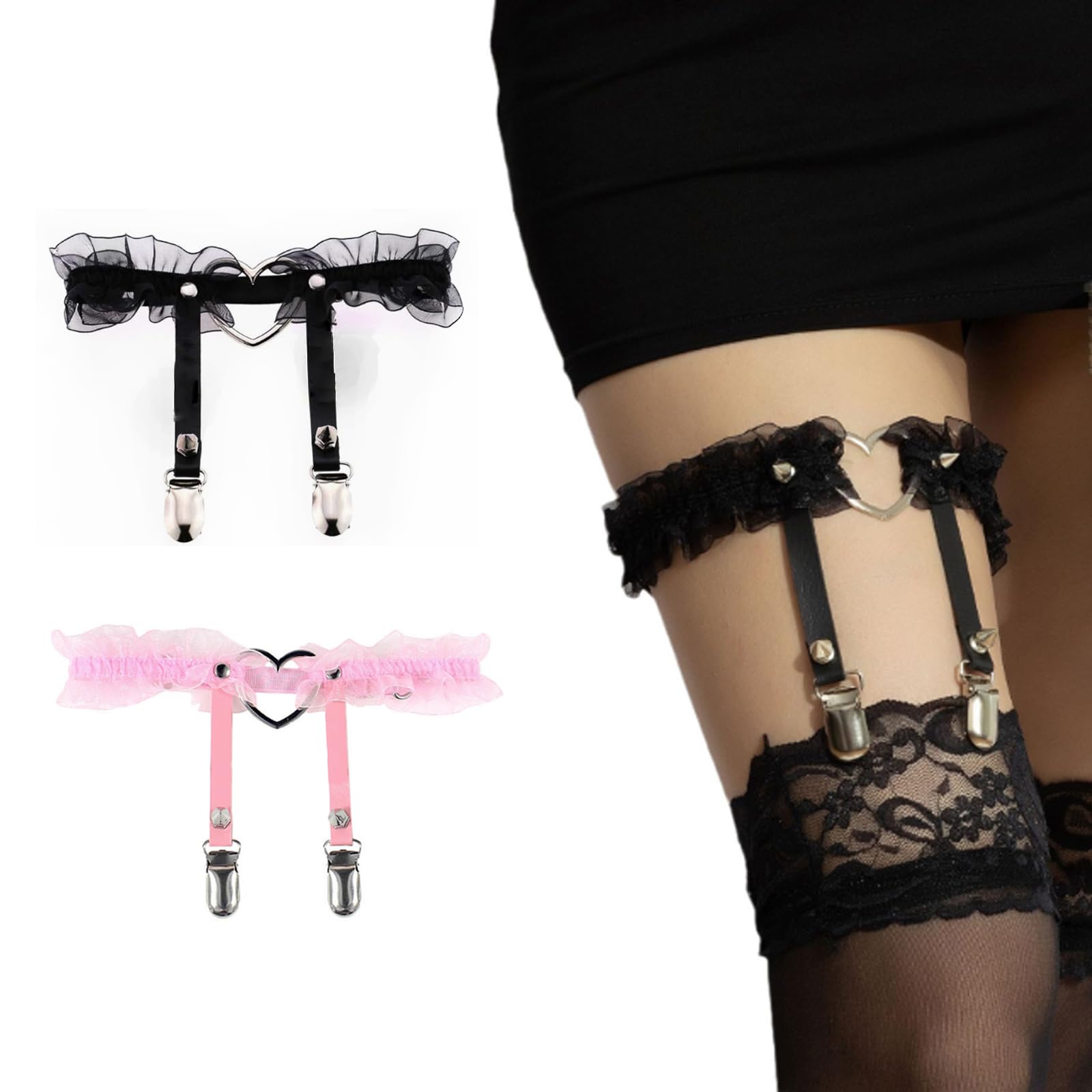 2 PCS Lace Leg Garters for Thigh Black Pink Lolita Heart Harness Garter Belt | eBay 2 PCS Lace Leg Garters for Thigh Black Pink Lolita Heart Harness Garter Belt | eBay