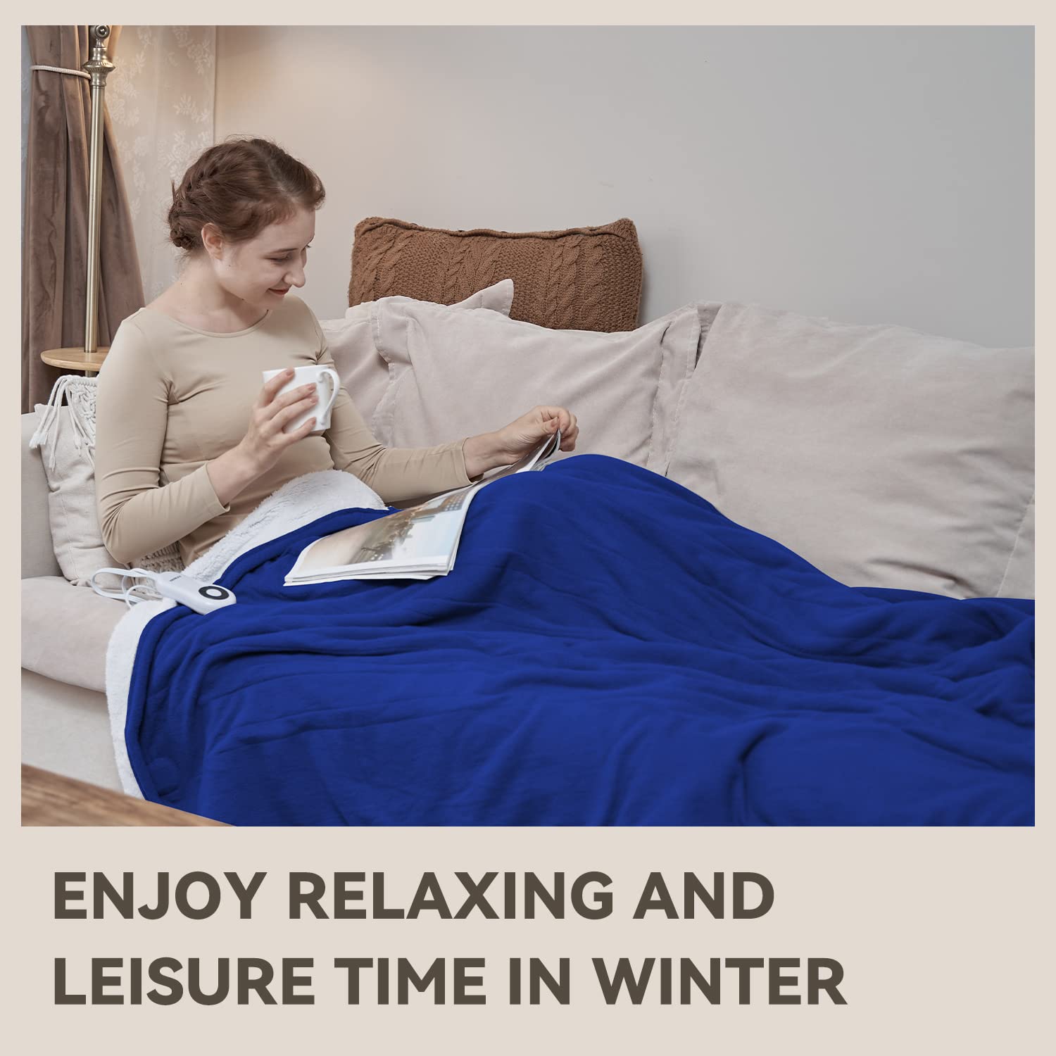 Amazon.com: PiPiMAMA Heated Throw Blanket Electric 50” x 60” Sherpa u0026 Polar  Fleece Portable Heating Blanket Throw Fast Heating with 5 Heating Level, 4  Hours Auto-Off, Overheating Protection Machine Washable Blue :