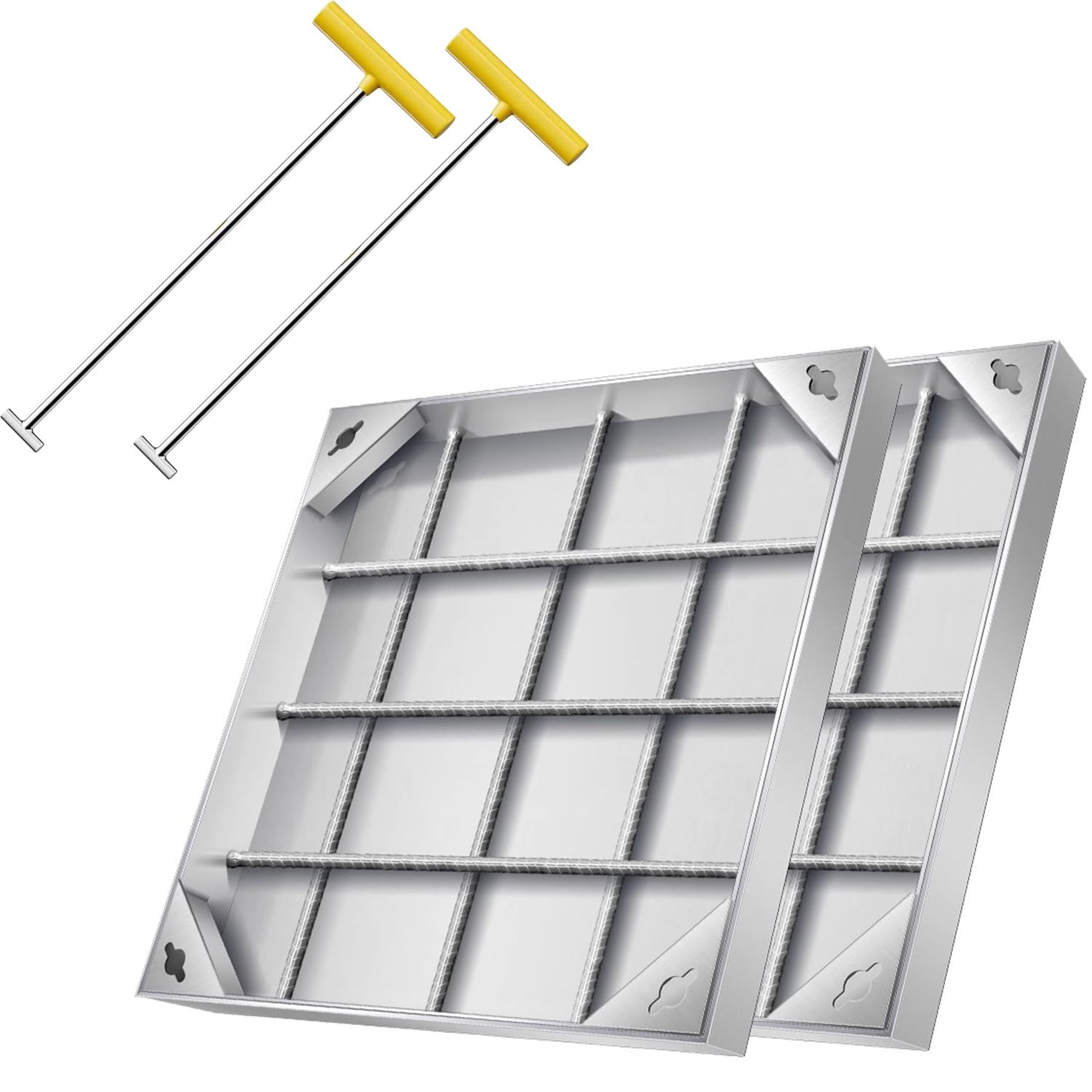 GHHVFEC 2 Pcs Embedded Manhole Lid Square, 304 Stainless Steel Inspection Chamber Cover With Base, For Septic Tank, Garden, Pavement, Driveway(30x30cm/12x12in)