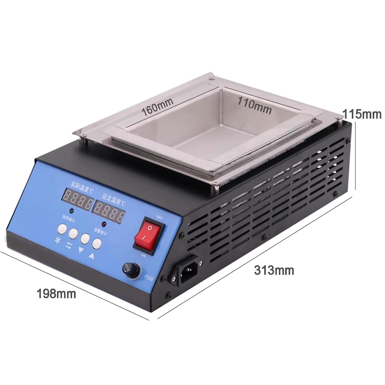 Tygiel lutowniczy, 1000 W, bezołowiowy tytan, pojemność 5700 g, regulowany w zakresie 30-400°C, stal nierdzewna, kąpiel lutownicza do spawania