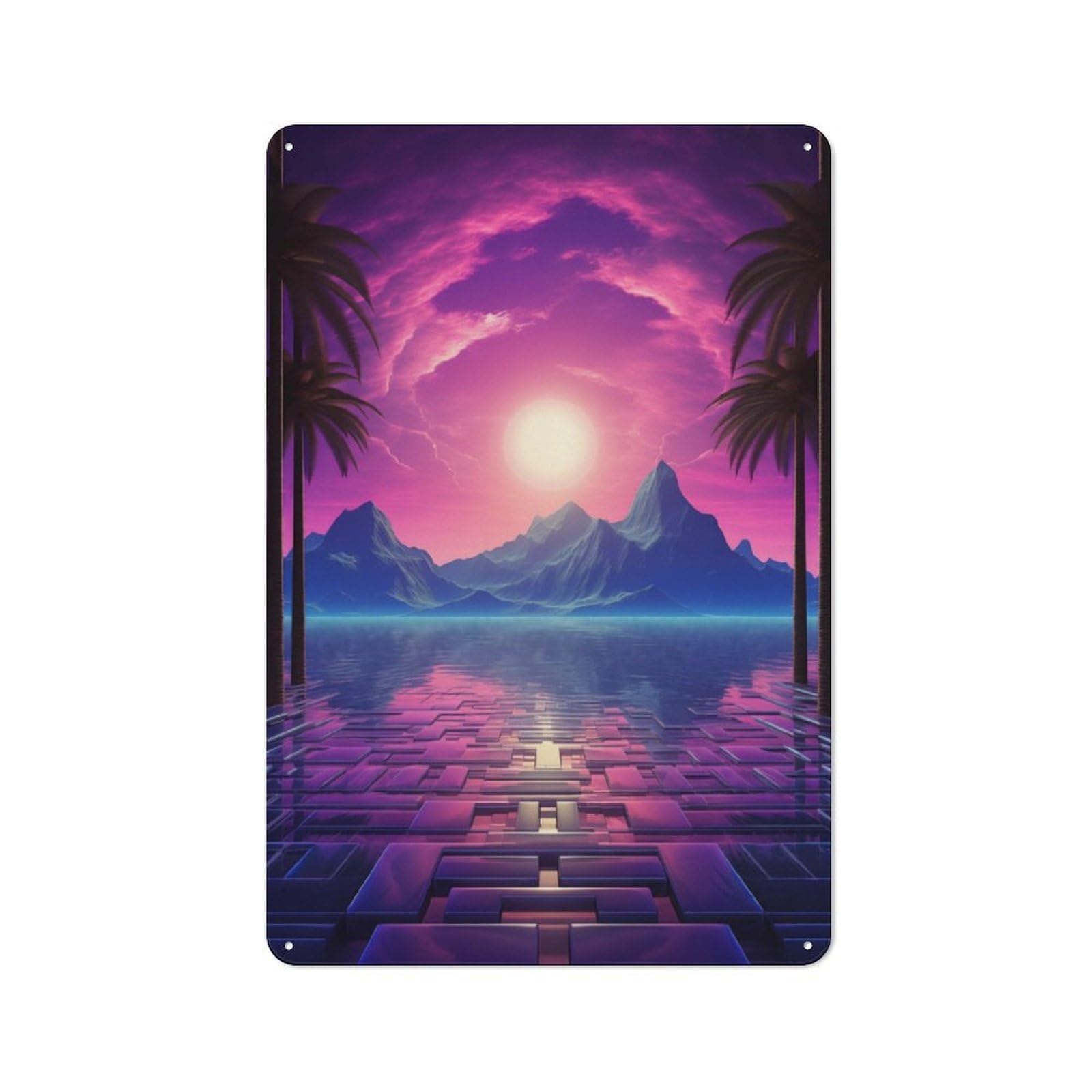 Junmoney Sunset Synthwave Harmony Retro Metal Wall Sign 30X20cm With For Workshop Wall, For Vintage Wall Decor Fans, For Garage And Workshop Walls