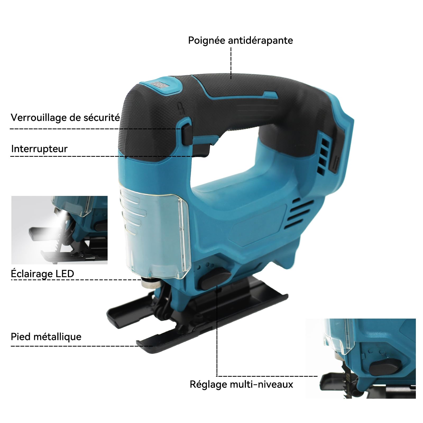 Scie sauteuse sans fil, compatible avec batterie Makita 18V - 3 vitesses réglables