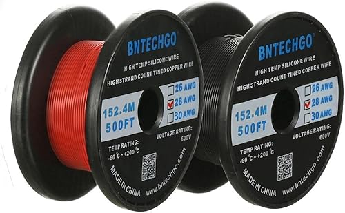 Vista 54 de BNTECHGO Carrete de alambre de silicona calibre 28 de 250 pies, negro, flexible, 28 AWG, alambre de cobre estañado trenzado