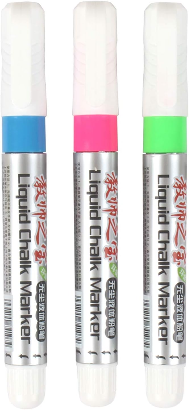 TREELY Easy Clean Liquid Chalk Highlighter Marker Pen Premium Erasable Art Reversible Tip Board Marker, 3 Pieces, Assorted Color