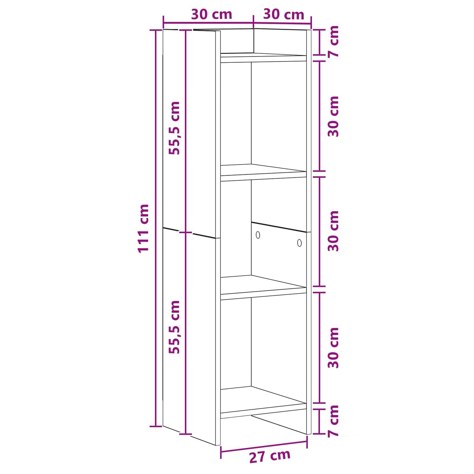 Bücherregal mit 3 Einlegeböden, weiß, 30 x 30 x 111 cm, aus technischem Holz | Modernes rechteckiges Design, einfache Montage, viel Platz für Bücher und Dekoration, Reinigung mit feuchtem Tuch