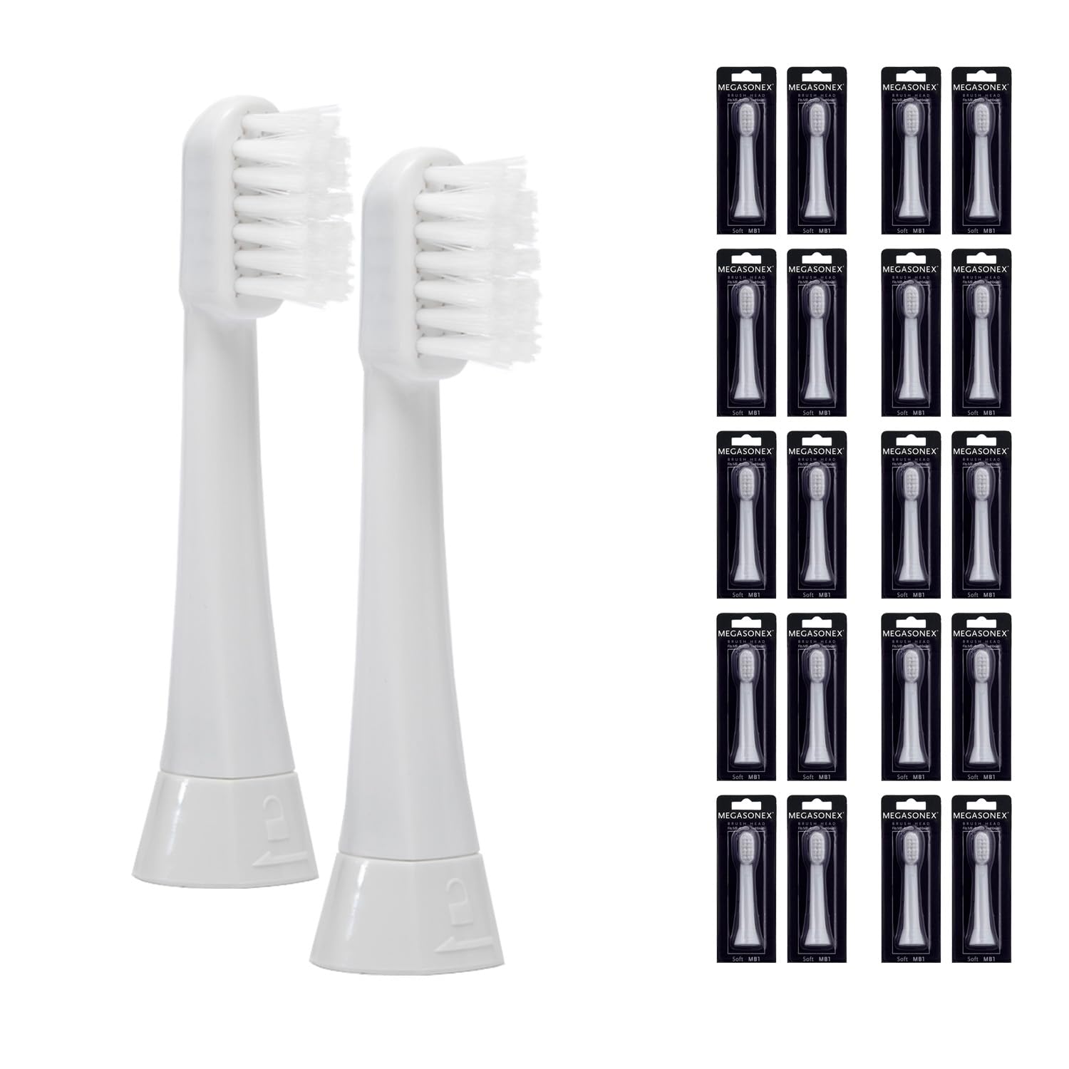 Megasonex M8 - Cabezales para cepillo de dientes (20 unidades, plano, suave)