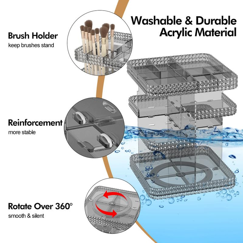 Miniatura 7 de Organizador de maquillaje, organizador de cosméticos giratorio de 360, soporte giratorio de carrusel de maquillaje ajustable para bricolaje,