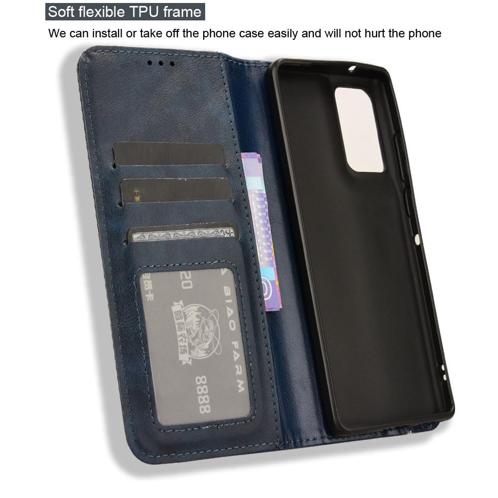 COMAKU Compatible with Motorola Edge 50 Fusion Case Leather - Flip Cover Protection magnetic Phone Case wallet with Card Holder - Blue - Image 3