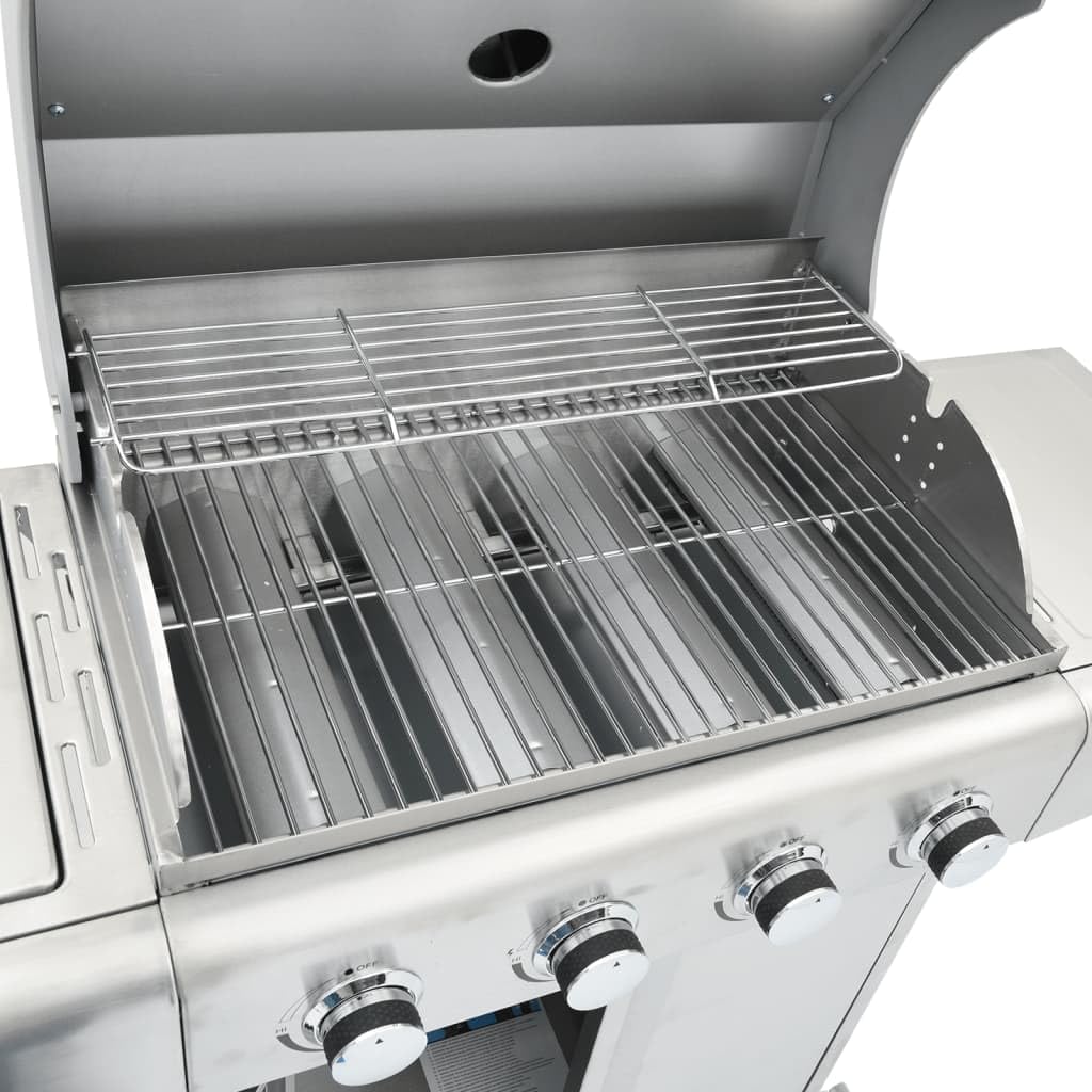 vidaXL Barbecue à gaz avec 5 brûleurs argenté acier inoxydable, grill extérieur, cuisine extérieure, barbecue, barbecue avec rangement